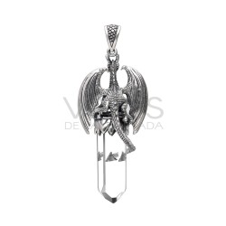 Ciondolo Drago Ali Aperte in Punta di Quarzo L in Argento Sterling 925