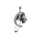 Pendentif Dragon en argent 925 avec ailes fermées en pointe de quartz