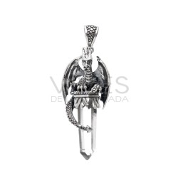 Ciondolo Drago Ali Aperte in Punta di Quarzo M in Argento Sterling 925