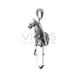 Ciondolo Drago Ali Aperte in Punta di Quarzo M in Argento Sterling 925-1