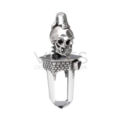 Ciondolo Teschio in Punta di Quarzo con Ametista in Argento Sterling 925