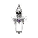 Quartz Skull in Point Pendant with Amethyst in Sterling Silver 925