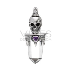 Ciondolo Teschio in Punta di Quarzo con Ametista in Argento Sterling 925