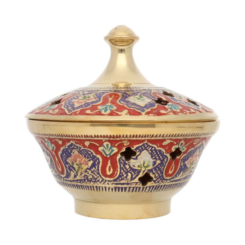 Incensiere Grande in Bronzo con Incisioni Colorate (INB-523)