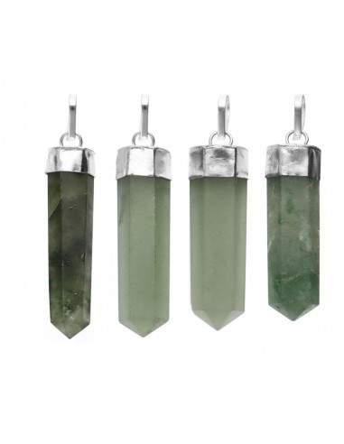 Silver Plated Green Quartz Point Pendant