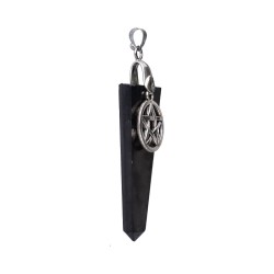 Pendente Piatto in Shungite con Pentagramma in Bagno d'Argento