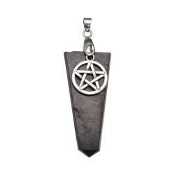 Pendente Piatto in Shungite con Pentagramma in Bagno d'Argento
