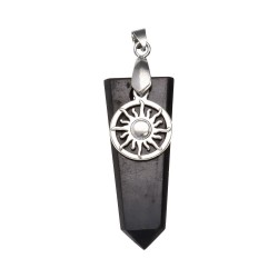 Pendente Piatto in Shungite con Sole in Bagno d'Argento