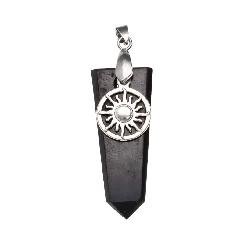 Pendente Piatto in Shungite con Sole in Bagno d'Argento