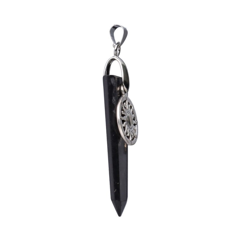 Pendente Piatto in Shungite con Sole in Bagno d'Argento