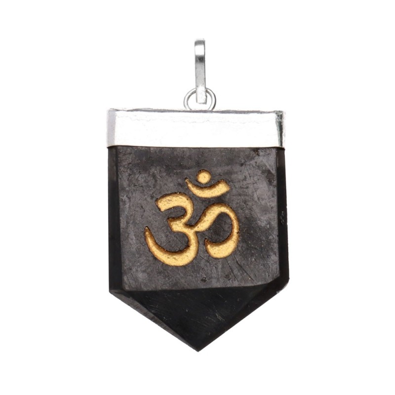 Ciondolo in Shungite Om con Bagno d'Argento