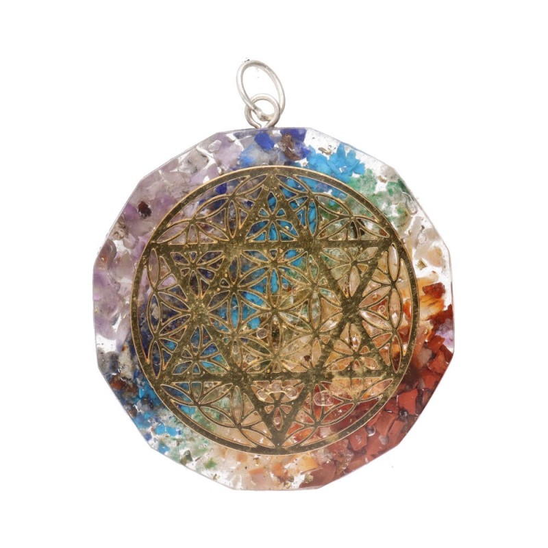 Pendente in Resina Chakras con Stella di David e Fiore della Vita