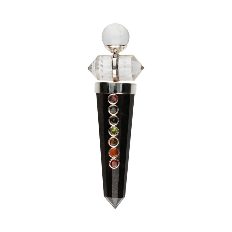 Bastone Canalizzatore in Shungite e Quarzo Biter e Chakre in Argento Sterling 925