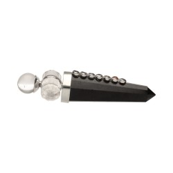 Bacchetta Canalizzatrice in Shungite e Quarzo con Termina a Due Punti e Chakra in Argento 925