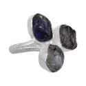 Triple Rough Iolite Ring in 925 Sterling Silver