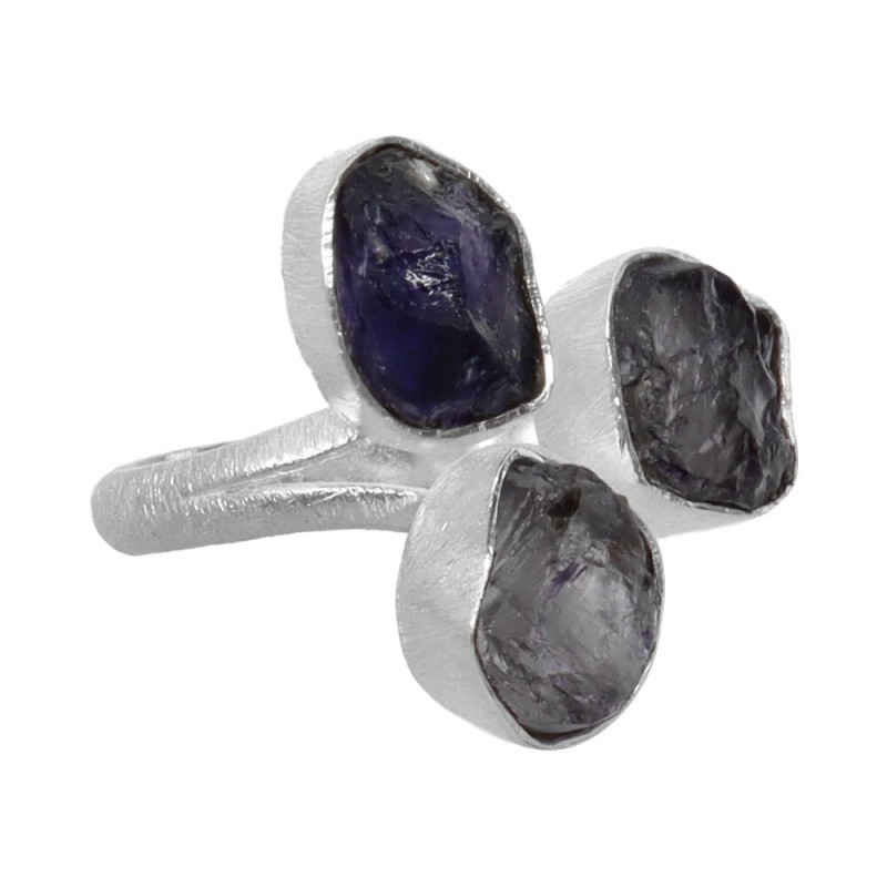 Anello in Iolite Grezza Triplo in Argento Sterling 925