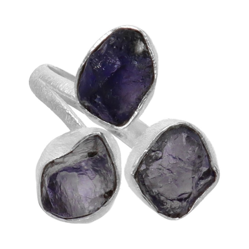 Anello in Iolite Grezza Triplo in Argento Sterling 925