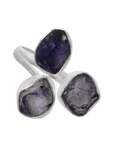 Triple Rough Iolite Ring in 925...