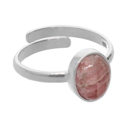 Anello Ovale di Rodocrosite Piccolo Regolabile in Argento Sterling 925