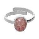 Small Adjustable Oval Rhodochrosite Ring in Sterling Silver 925