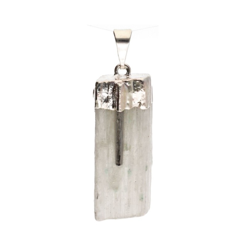 Pendente in Selenite con Tormalina in Bagno d'Argento