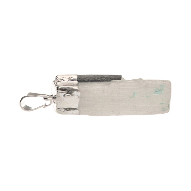 Pendente in Selenite con Tormalina in Bagno d'Argento