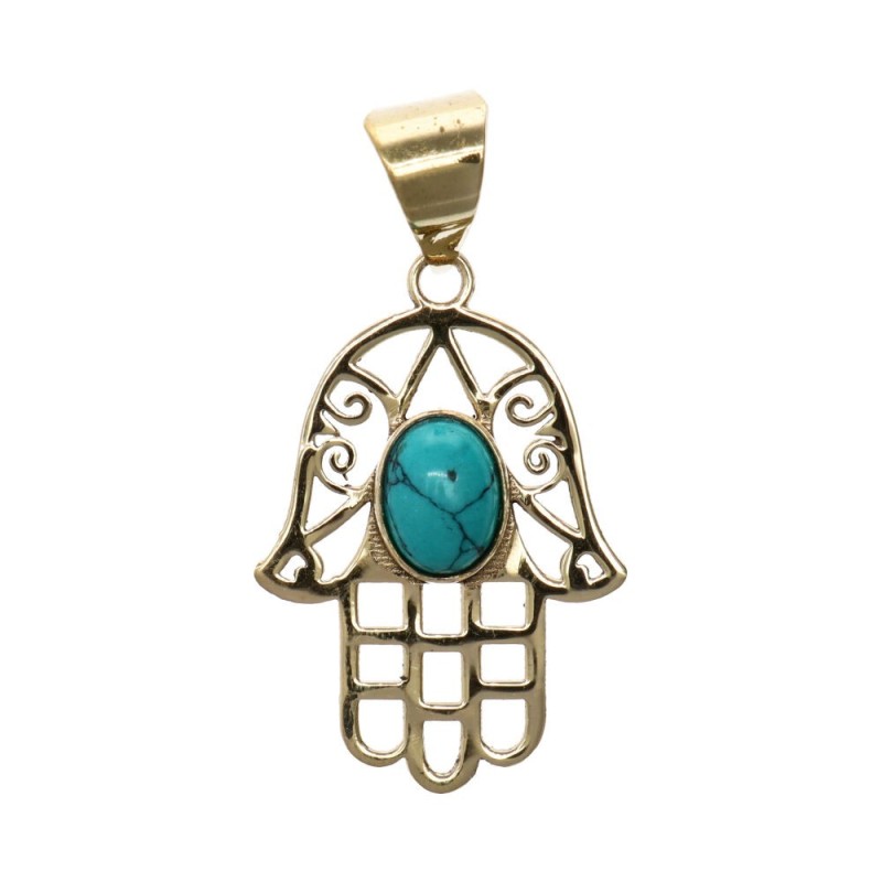 Collana in Bronzo Mano di Fatima con Minerale -2-