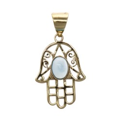 Collana in Bronzo Mano di Fatima con Minerale -2-