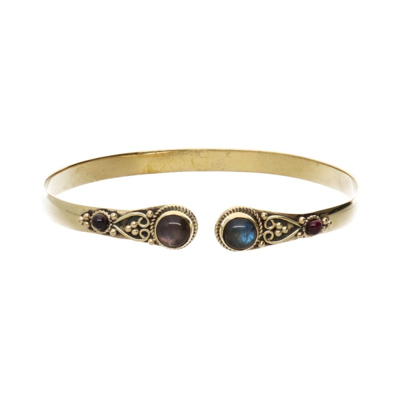 Bracciale in Bronzo con Labradorite Doppia Granato -25.2-