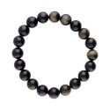 Bracelet d'obsidienne 12mm plaqué or