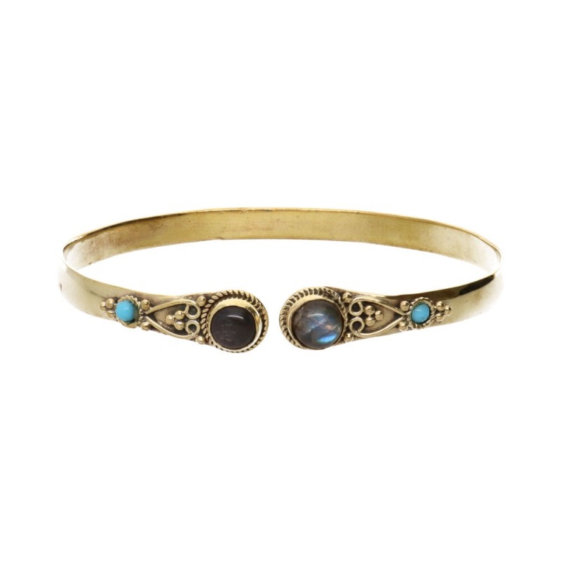 Bracciale in Bronzo con Labradorite Doppia Blu