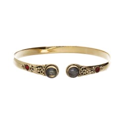 Bracciale in Bronzo con Labradorite Doppia Rossa -25-