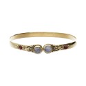 Pulseira de Bronze com Pedra da Lua Marrom Dupla