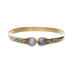 Bracciale in Bronzo con Pietra Luna Doppia Blu
