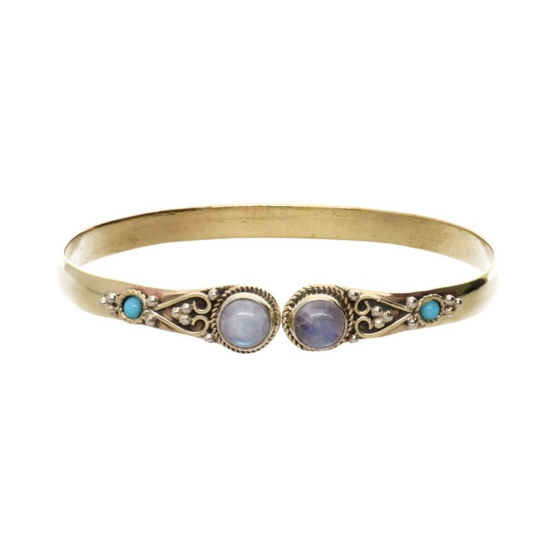 Bracciale in Bronzo con Pietra Luna Doppia Blu