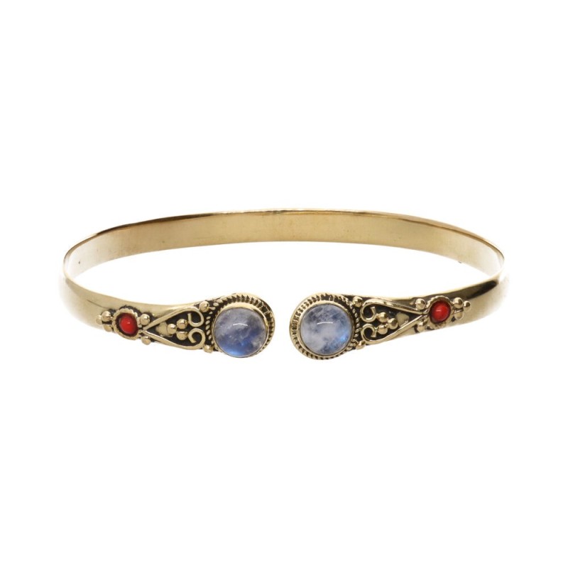 Bracciale in Bronzo con Pietra Luna Doppia Rossa