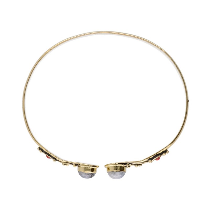 Bracciale in Bronzo con Pietra Luna Doppia Rossa