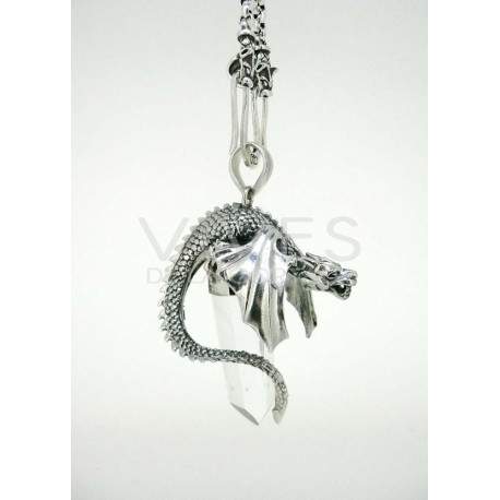 Colgante dragón en plata y cuarzo