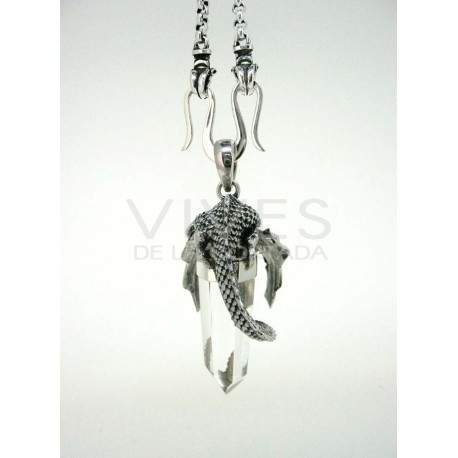 Colgante dragón. Joya vikinga en plata y cuarzo