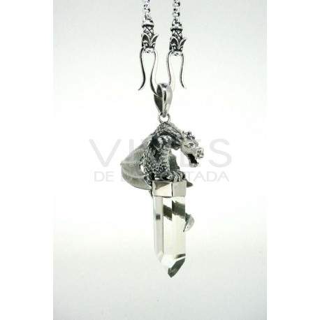 Colgante dragón en plata y cuarzo