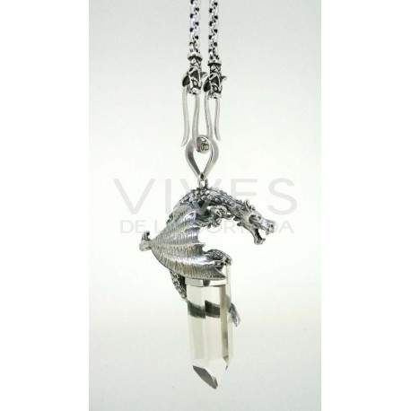 Colgante dragón en plata y cuarzo