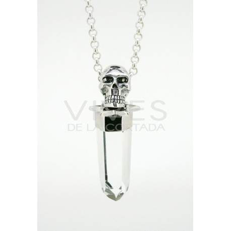 Colgante calavera en plata y cuarzo