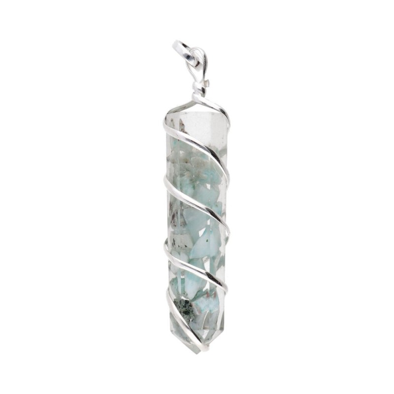 Pendente in Larimar con Resina e Spirale in Bagno d'Argento