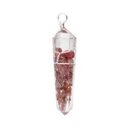 Pendente in Tormalina Rosa con Resina, finitura in Bagno d'Argento