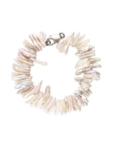 Irregular Flat Pearls Bracelet in 925...