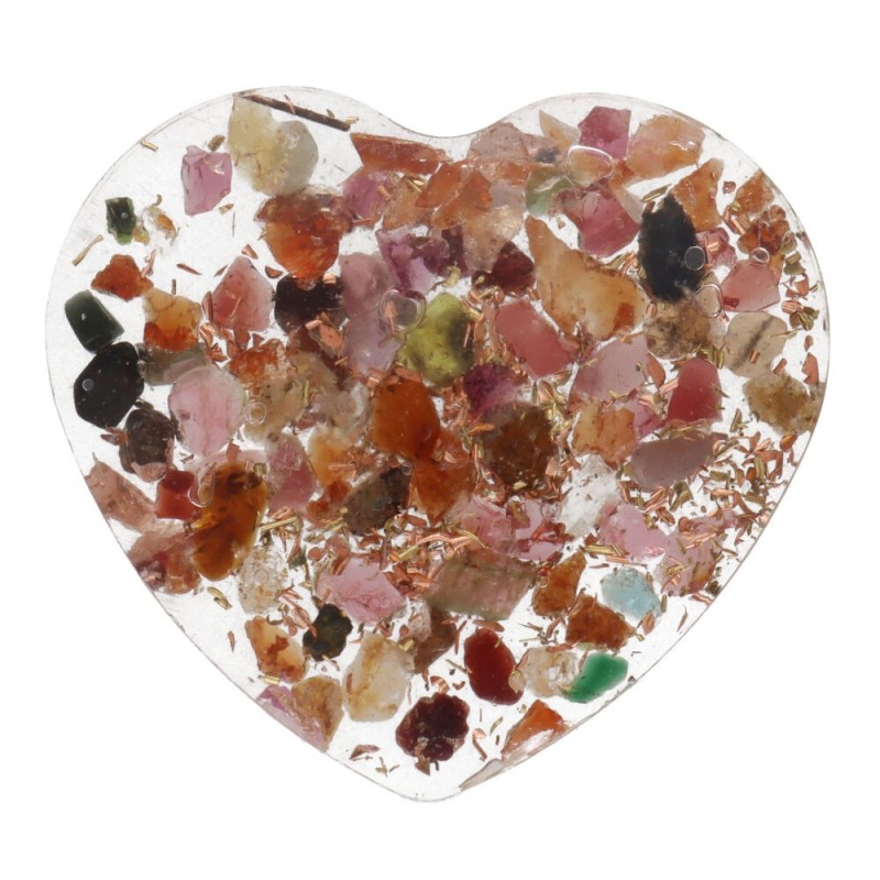 Cuore di Resina con Turmalina Multicolore 3x3cm