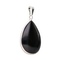 Silver Plated Obsidian Drop Pendant