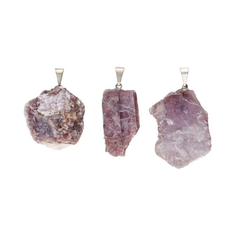 Ciondolo in lepidolite grezza - Placcato in argento