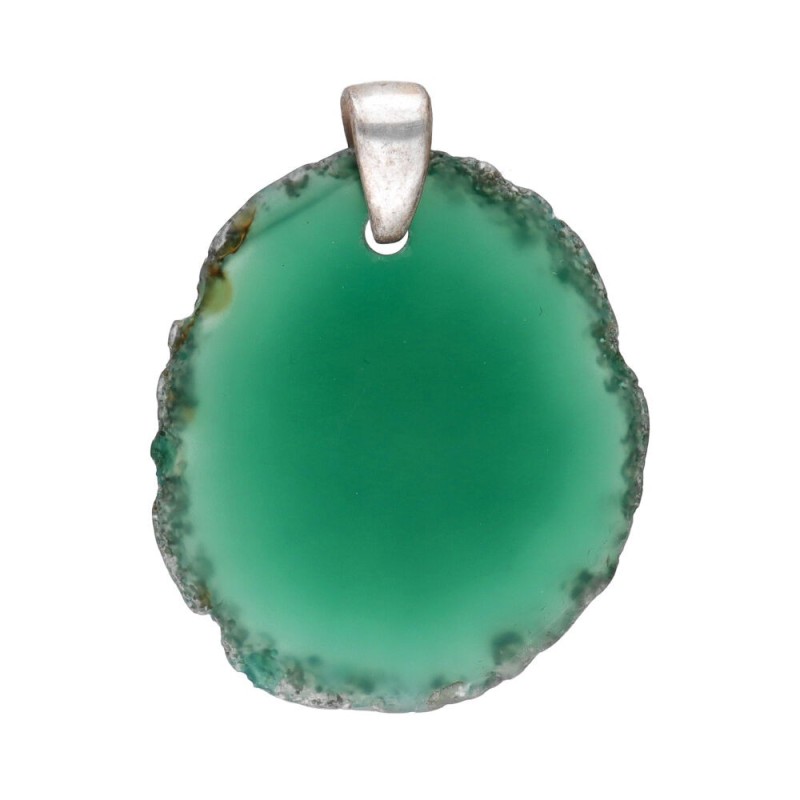 Pendente in Agata Tinta Verde con Bagno d'Argento