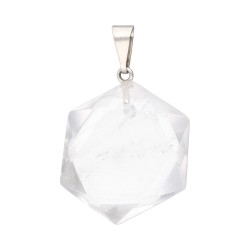 Ciondolo in quarzo bianco a forma geometrica esagonale.